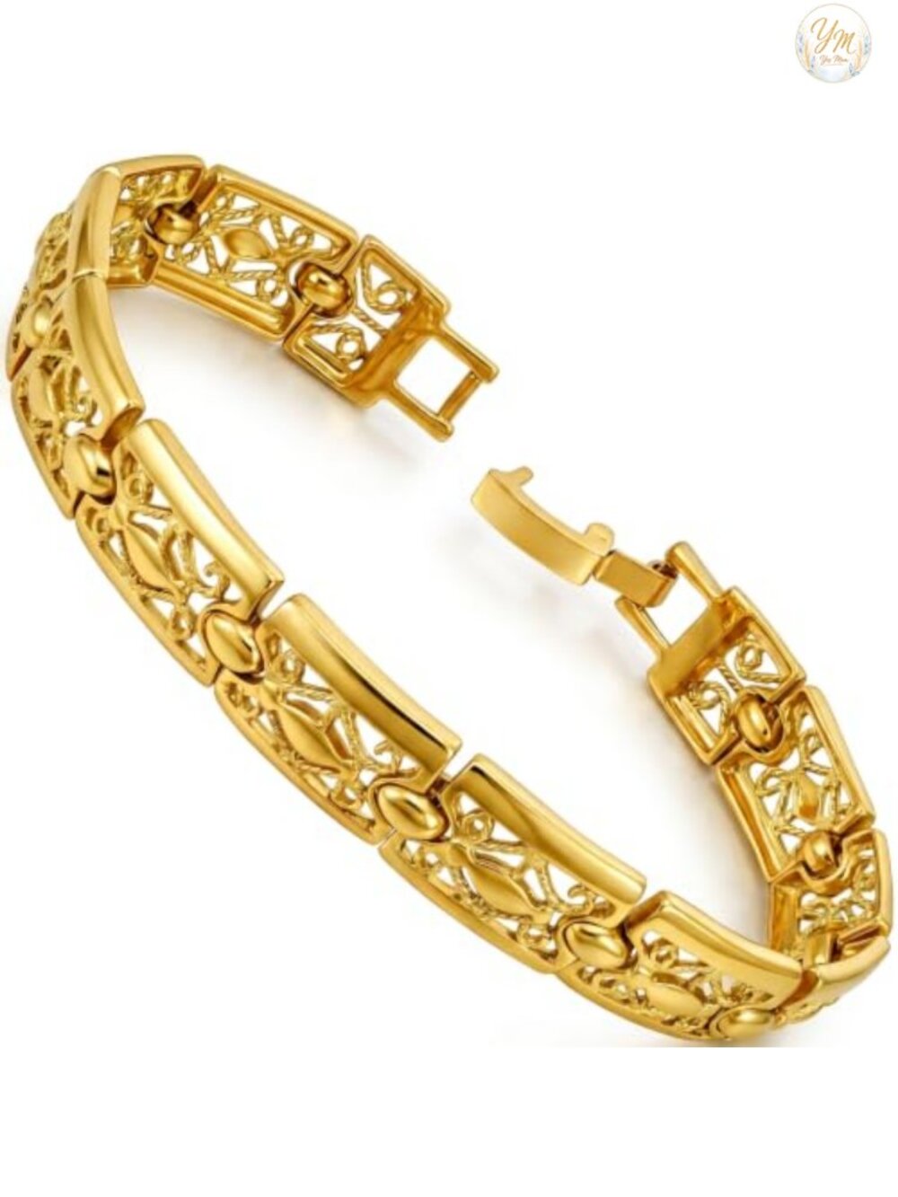 Filigree Link Bracelet 24K Gold Plated Diamond Cut Water Resistant
